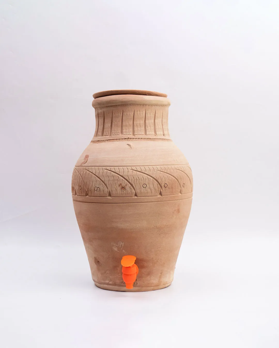 Clay Cooler 10L – Eco-friendly earthen water pot with tap and lid for natural cooling.
