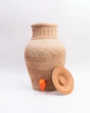 Clay Cooler 10L – Eco-friendly earthen water pot with tap and lid for natural cooling.